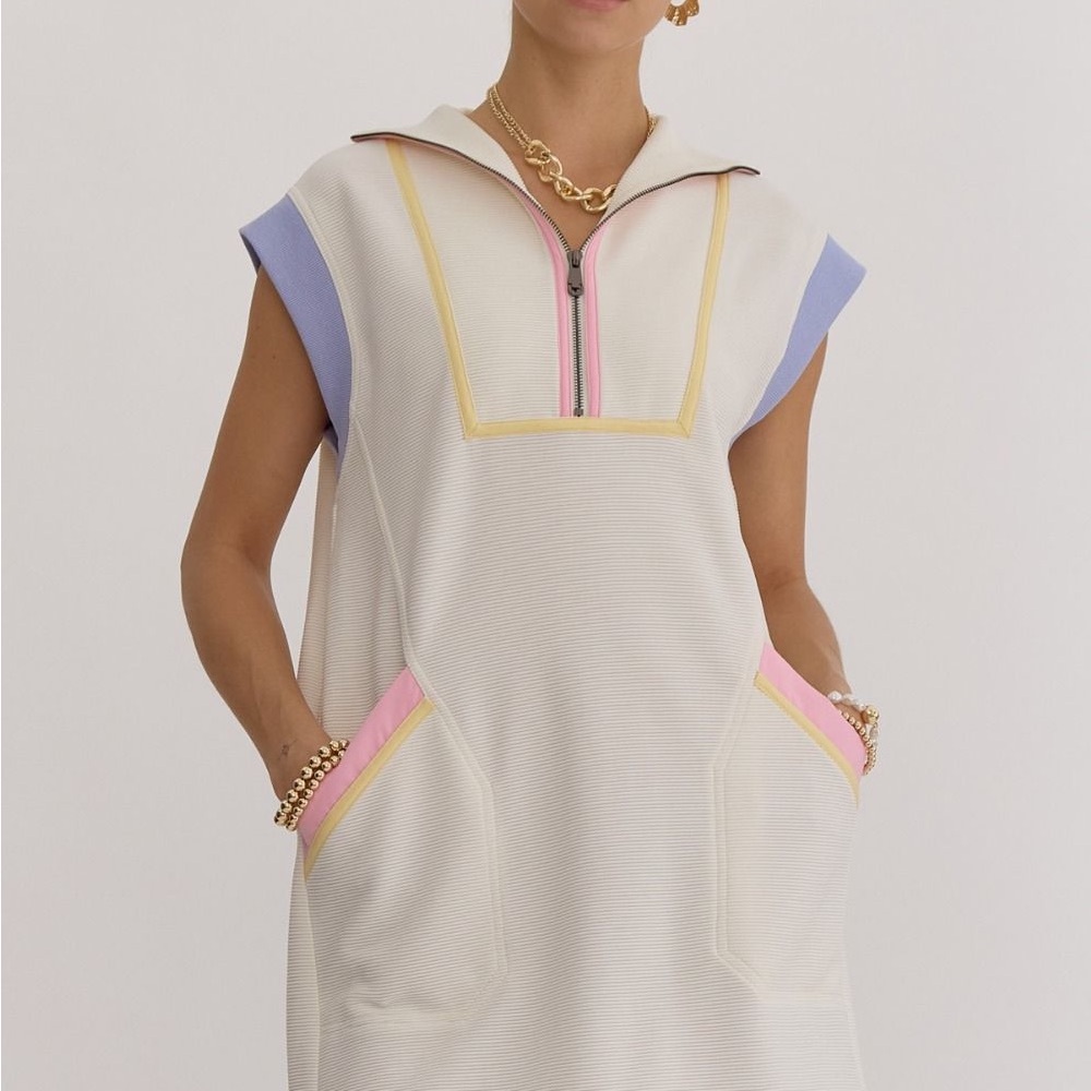 Entro Cream Mini Dress with Pink and Blue Accents